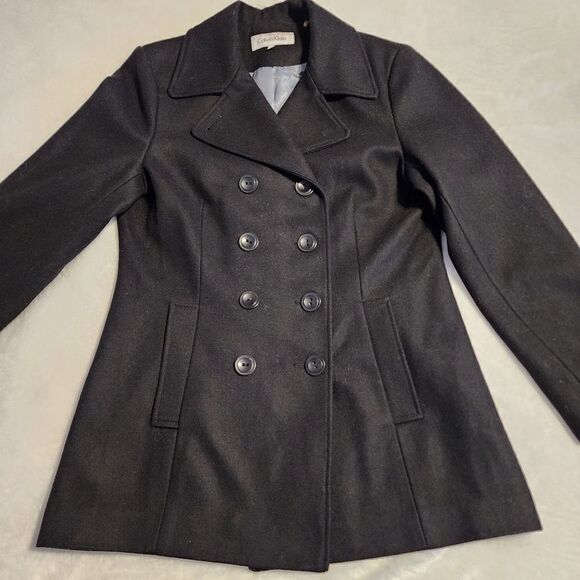 Calvin Klein Womens Black Wool Blend Pea Coat Size 8 - Picture 1 of 10